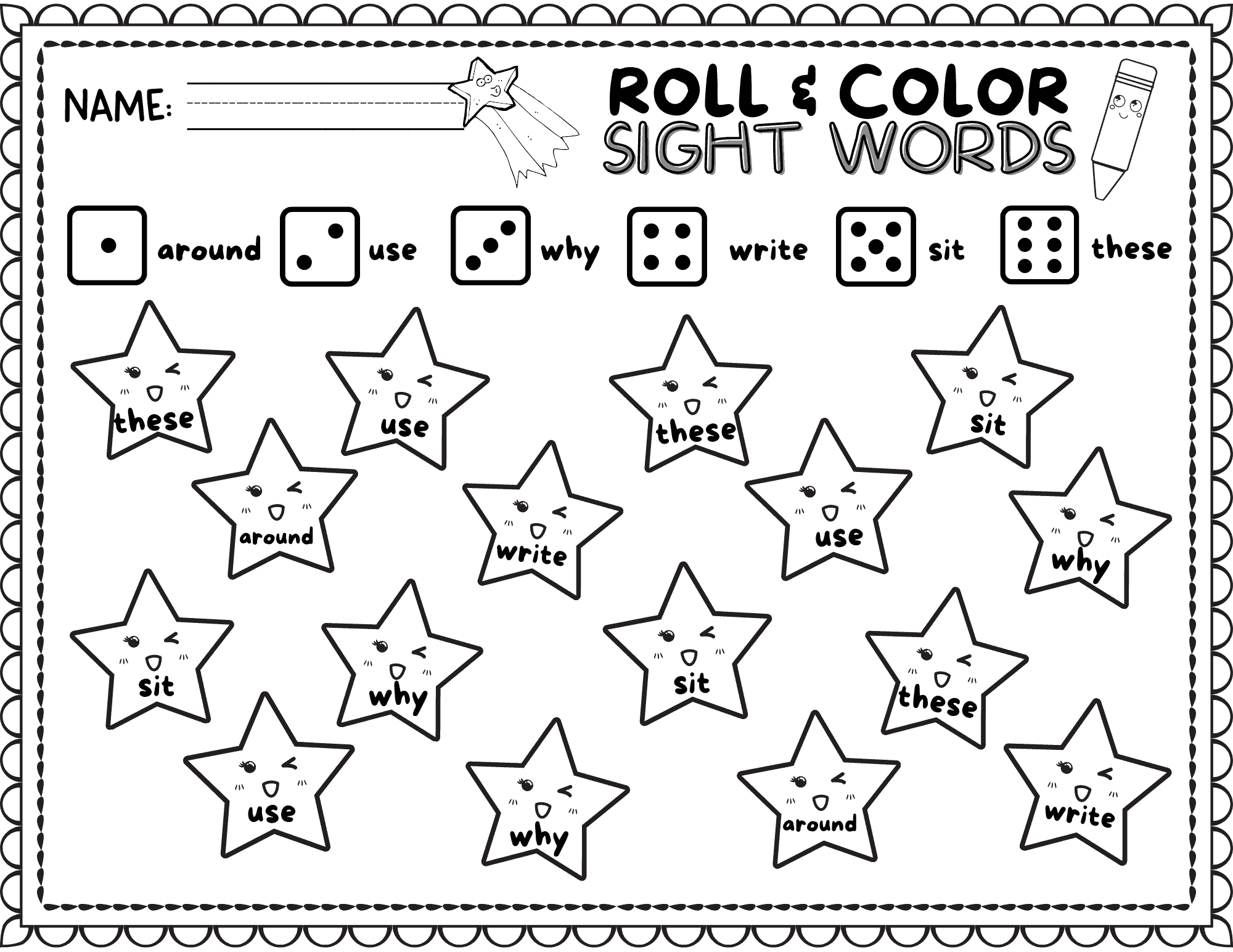 10 Roll U0026 Color Sight Word Worksheets To Make Sight Words Fun I Spy Fabulous