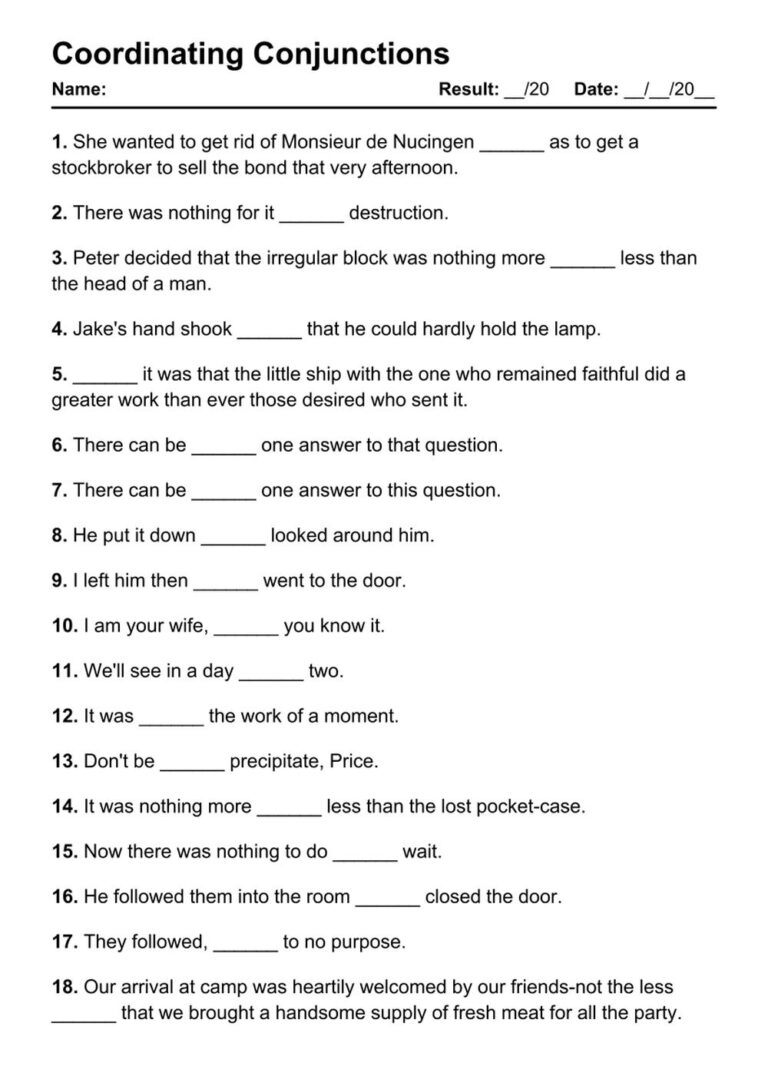 101 Coordinating Conjunctions PDF Worksheets With Answers Grammarism
