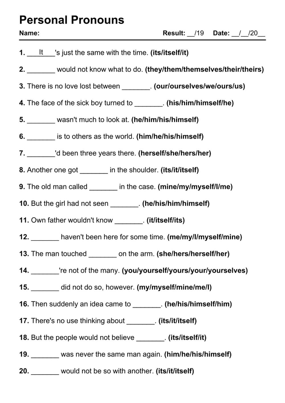 101 Personal Pronouns PDF Worksheets With Answers Grammarism