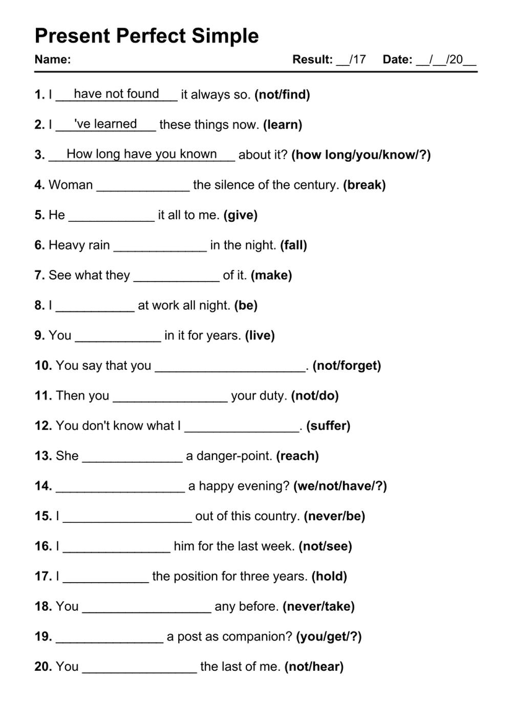 Free Printable Present Tense Verbs Worksheets