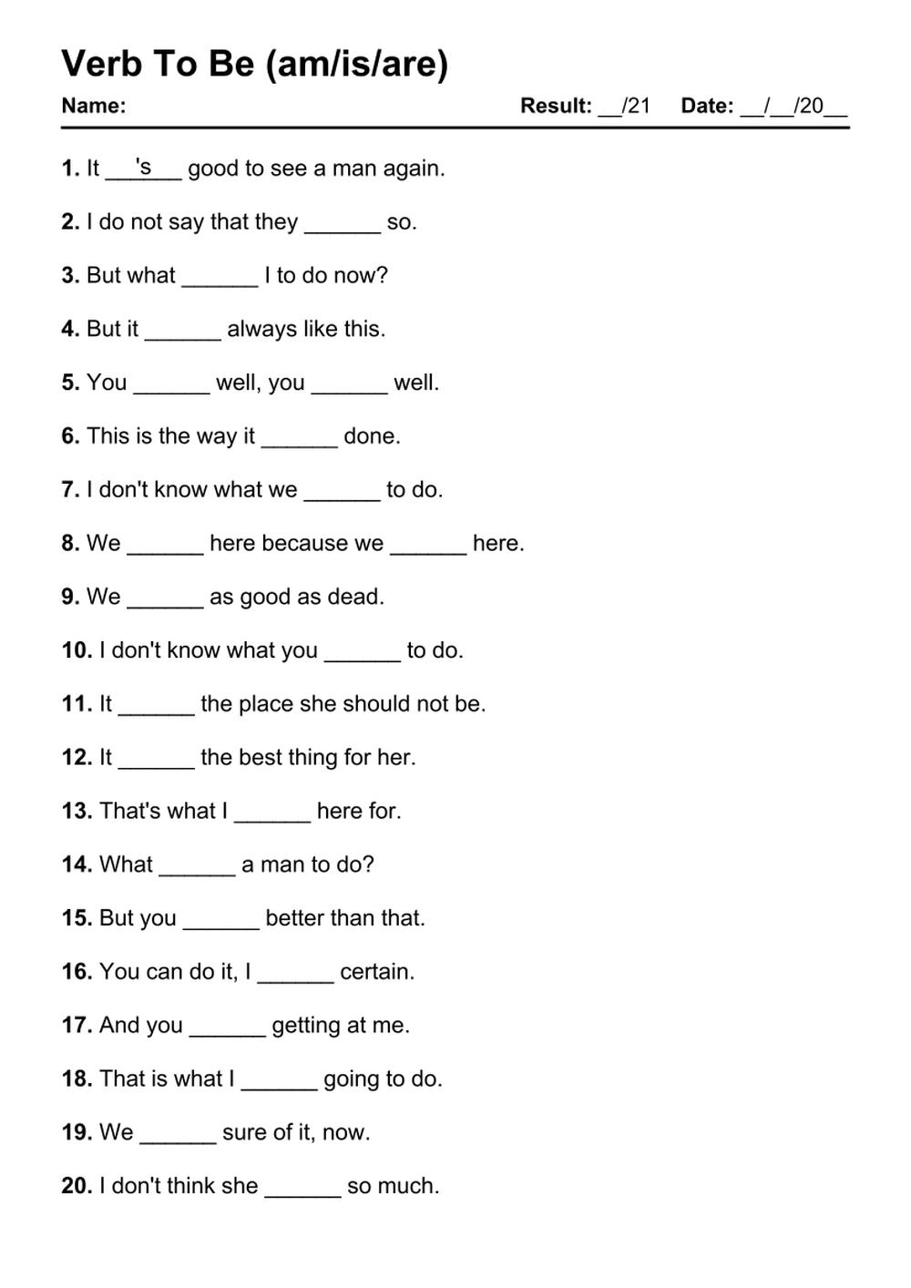 101 Verb To Be PDF Worksheets With Answers 2103 Exercises Grammarism