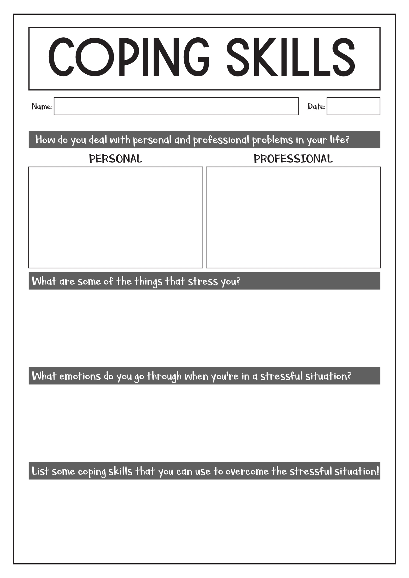 Free Printable Pdf Coping Skills Worksheets Free Printable Pdf Coping Skills Worksheets