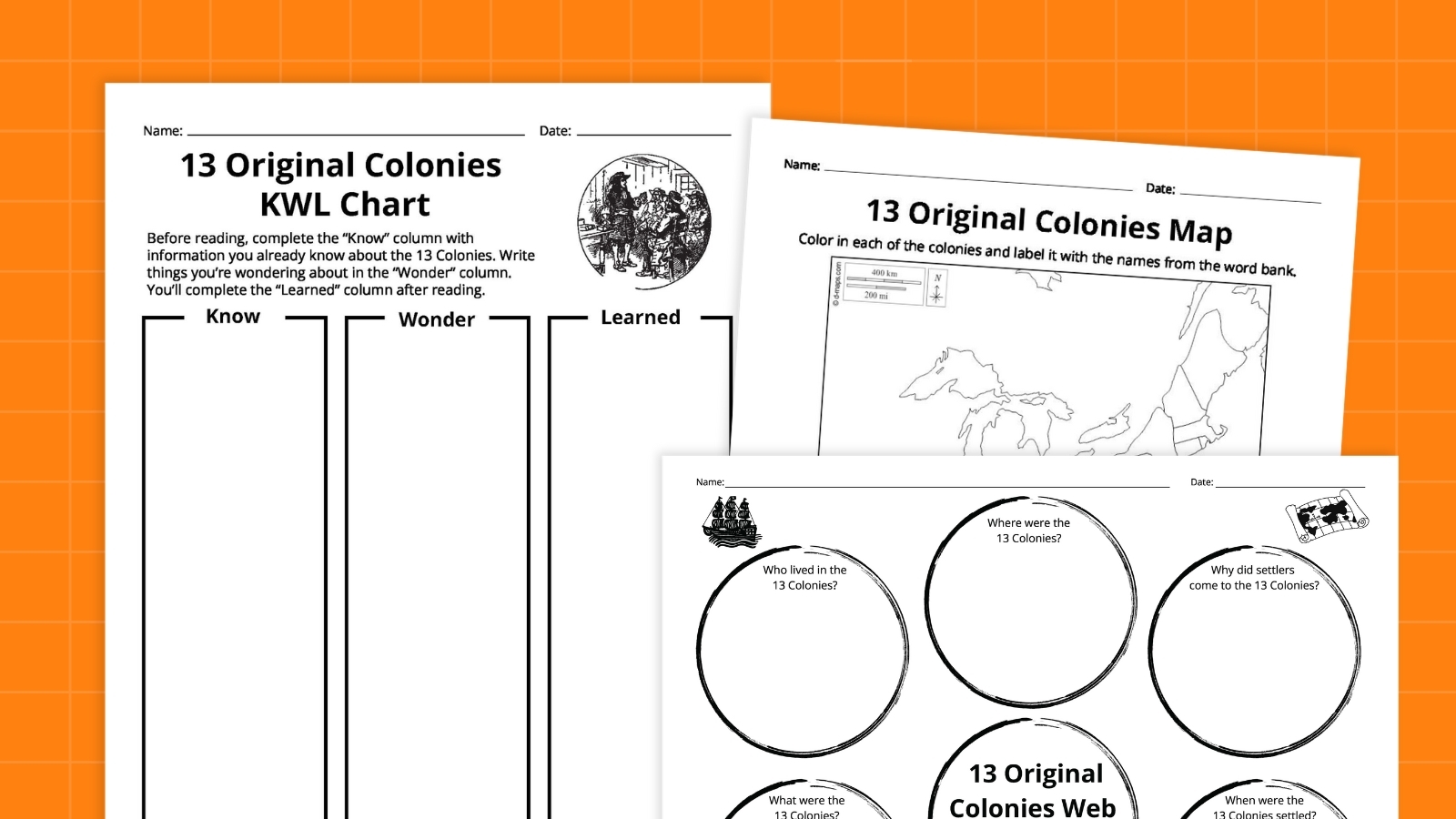 13 Original Colonies Map Bundle Free Printable Worksheets