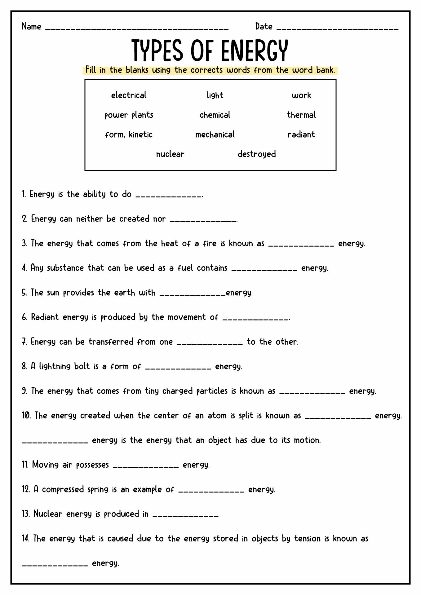15 3 Forms Of Energy Worksheets Free PDF At Worksheeto Worksheets Library