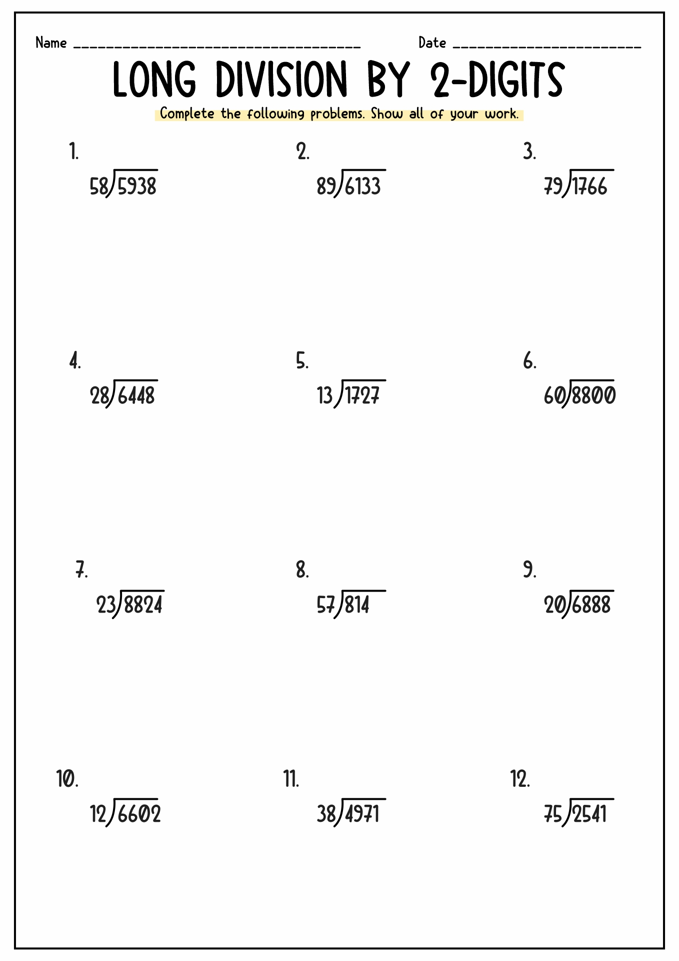 5th Grade Division Free Worksheets Printable