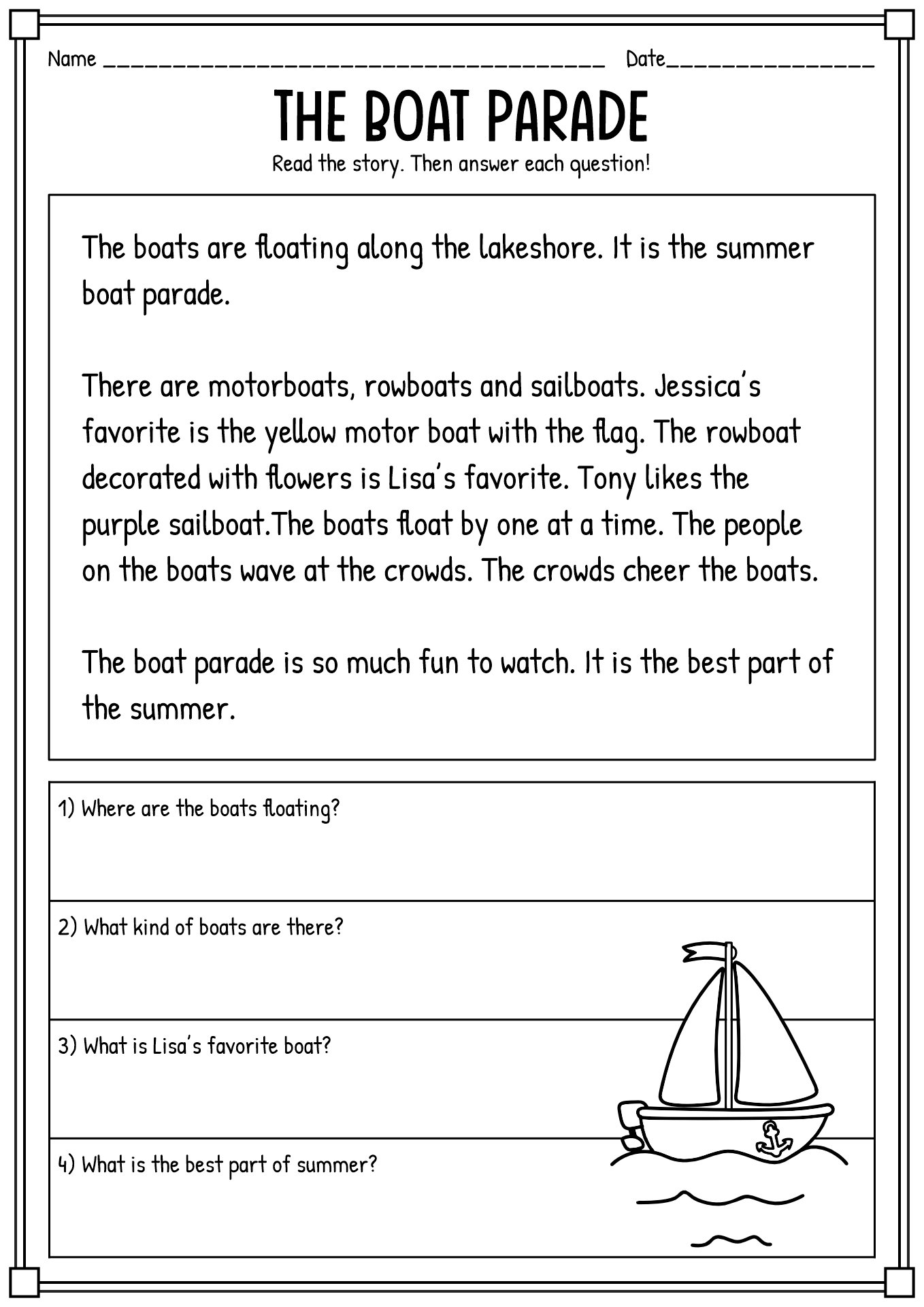 2nd Grade Comprehension Worksheets Free Printable