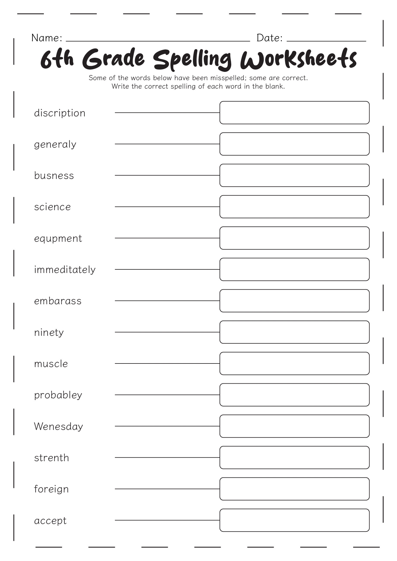 Spelling Worksheets Free Printable