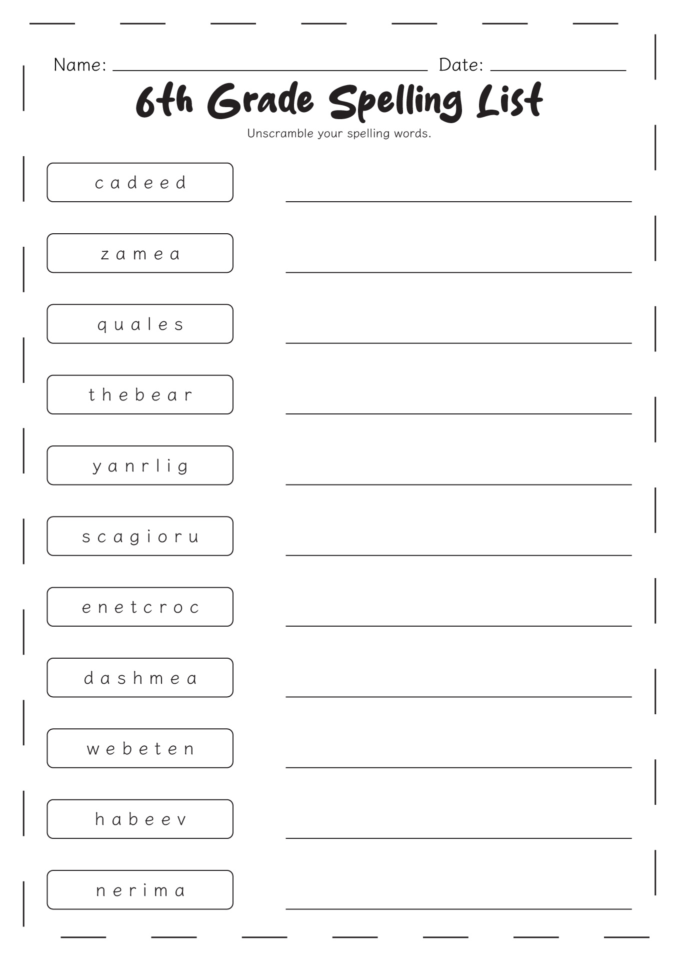 6th Grade Worksheets Printable Free