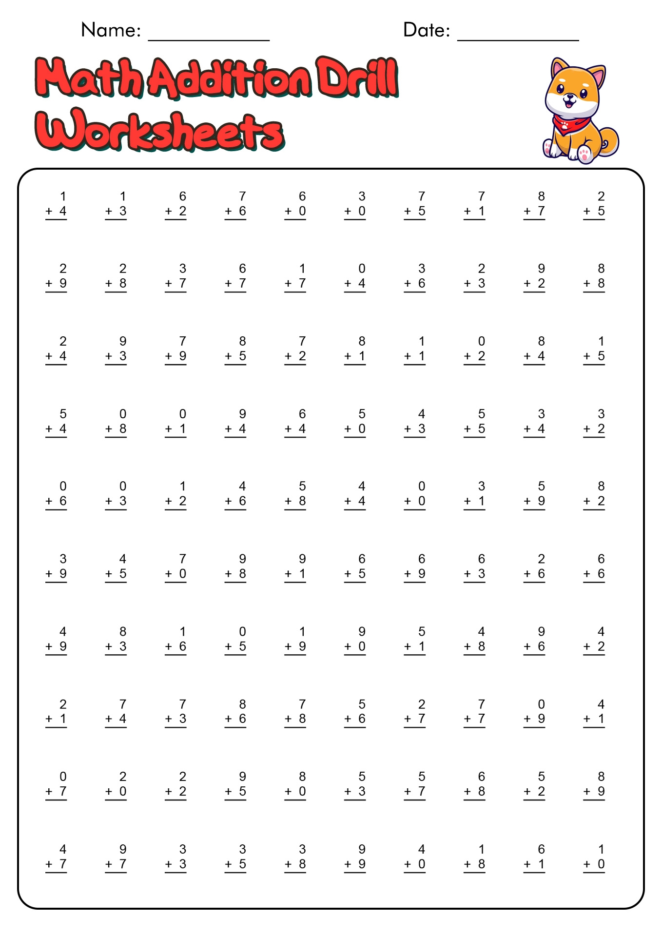 Free Printable Addition Drill Worksheets Free Printable Addition Drill Worksheets