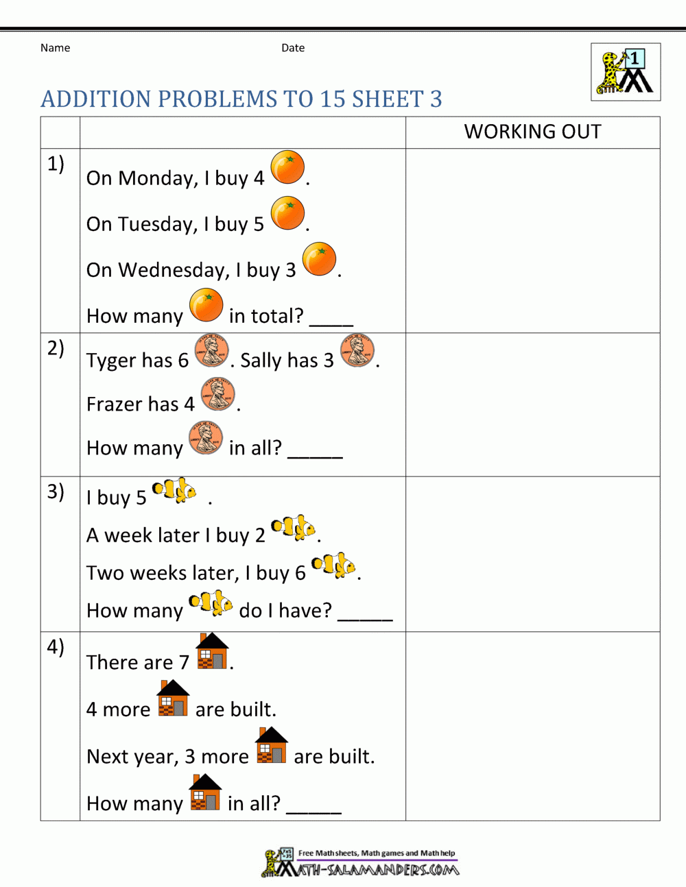 Free Printable Addition Problem Worksheets