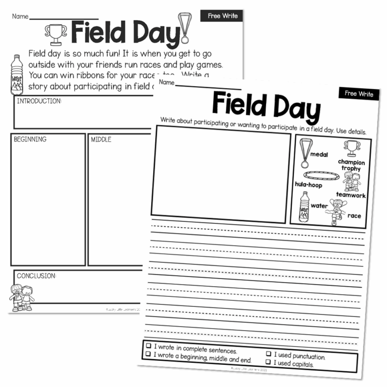 1st Grade May Writing Pages Free Write Field Day Lucky Little Learners