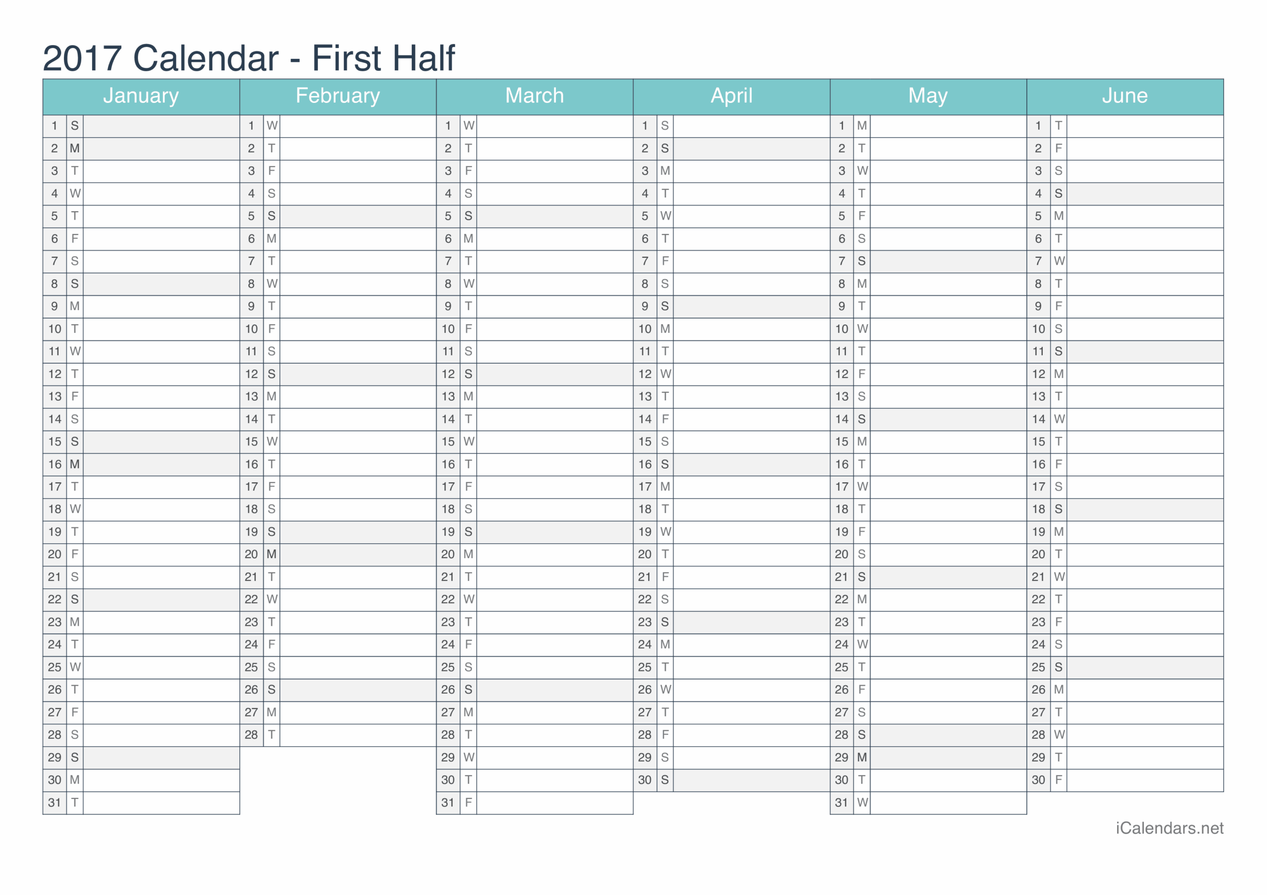 2017 Printable Calendar PDF Or Excel
