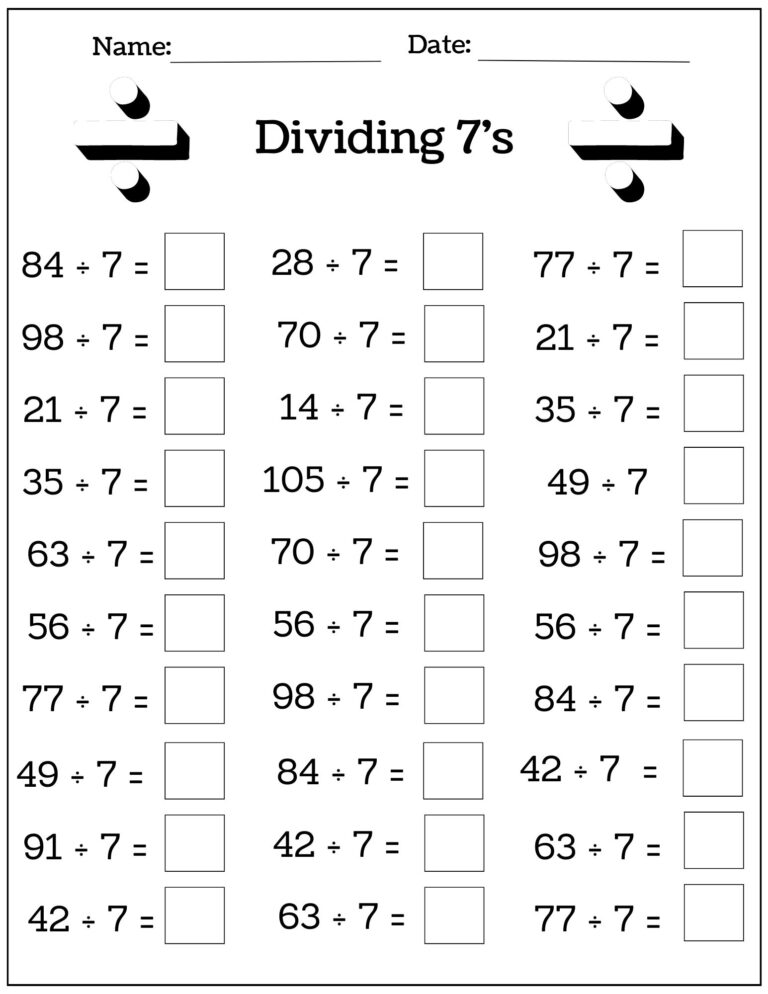 24 Printable Multiplication And Division Worksheets 1 12 Fill 