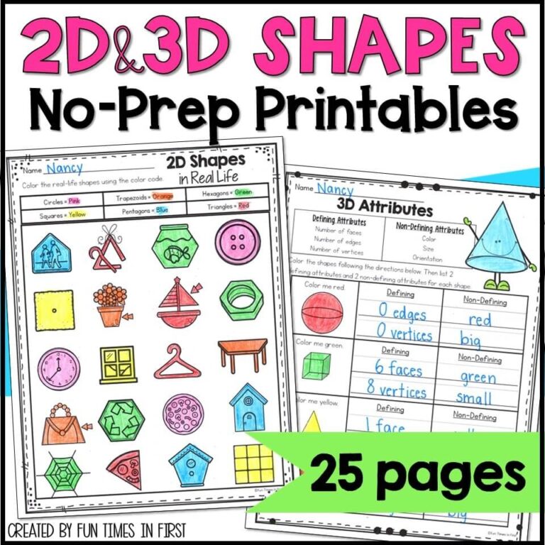 2D And 3D Shapes NO PREP Printable Worksheets Shapes And Attributes