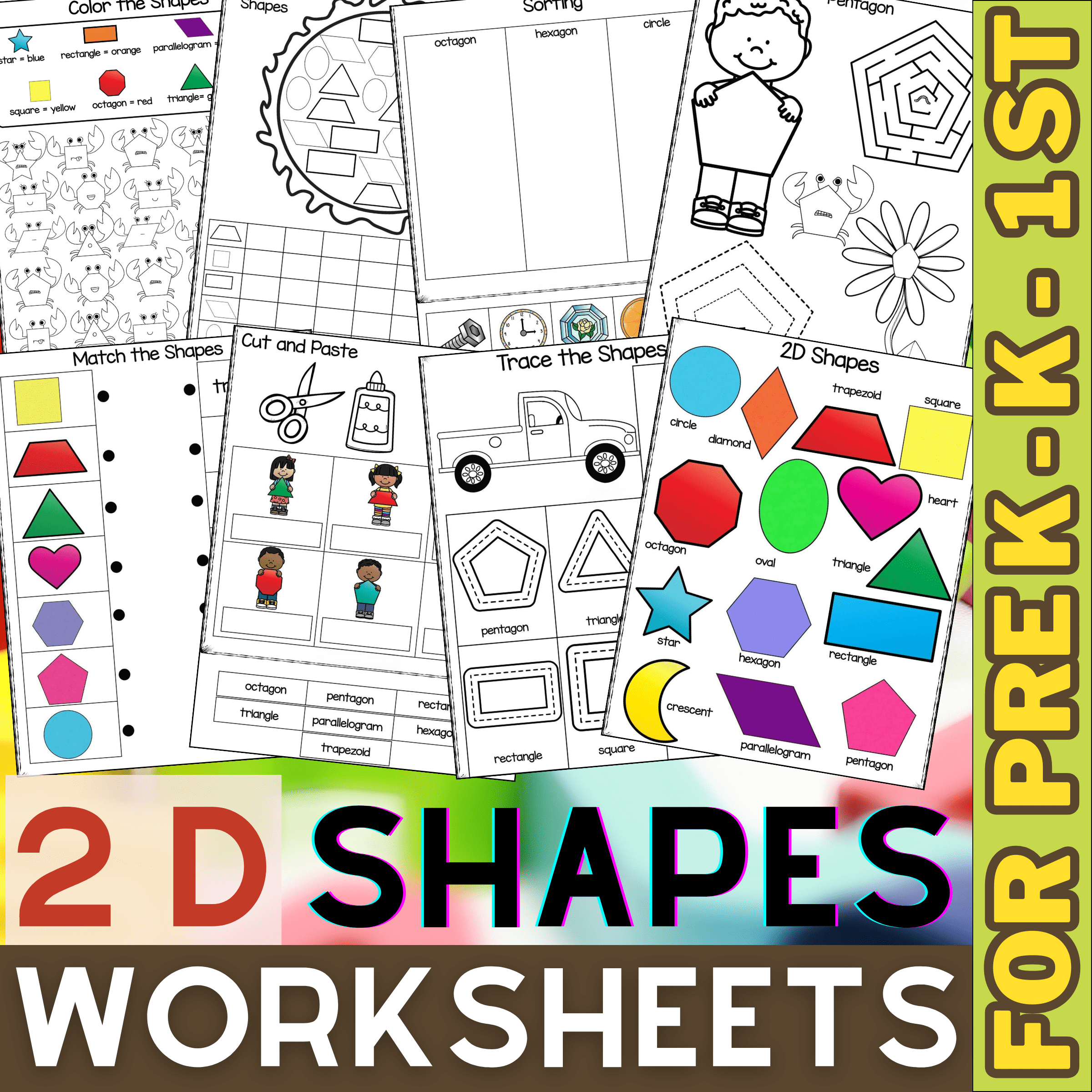 2D Shapes Worksheets Draw Trace Color Cut And Paste For Pre K K U0026 1st Made By Teachers