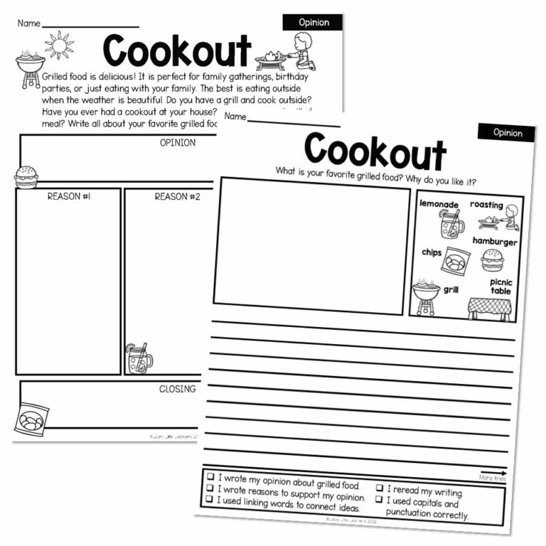 2nd Grade August Writing Pages Opinion Cookout Lucky Little Learners