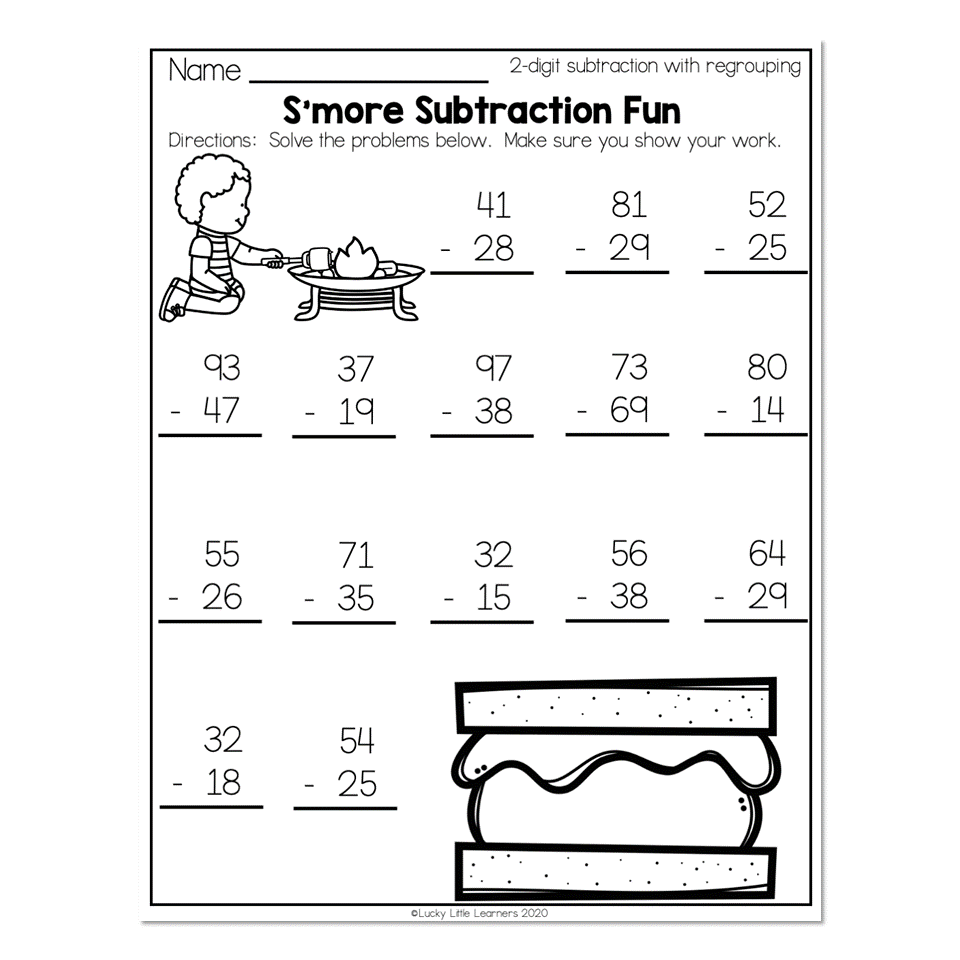 2nd Grade Math Worksheets 2 Digit Subtraction With Regrouping 