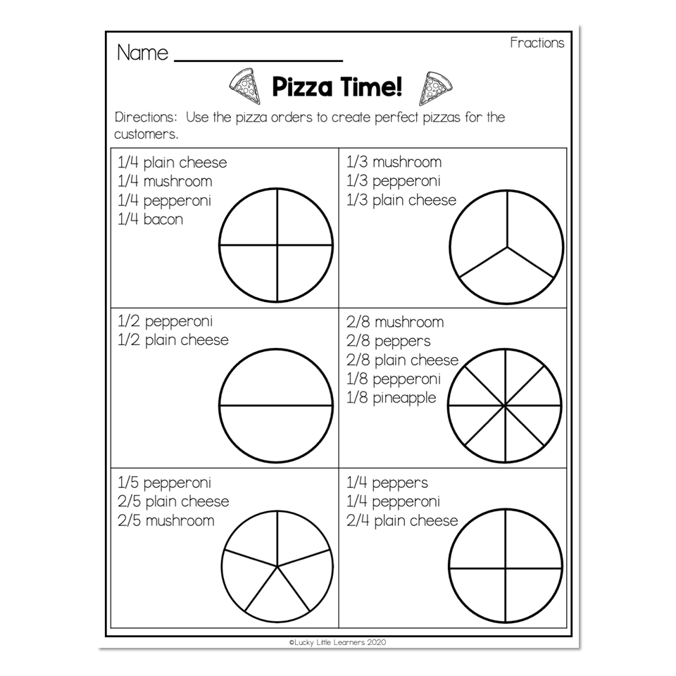 2nd Grade Math Worksheets Geometry Fractions Pizza Time 