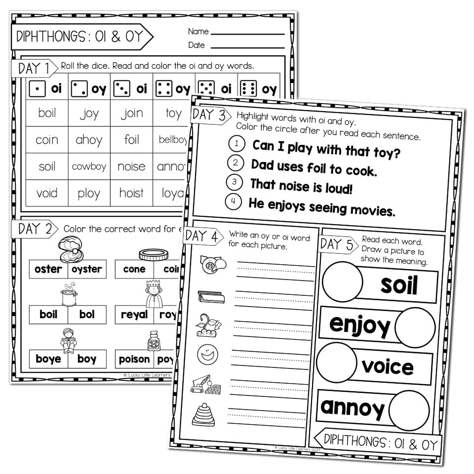 2nd Grade Phonics Worksheets Diphthongs OI U0026 OY Lucky Little 