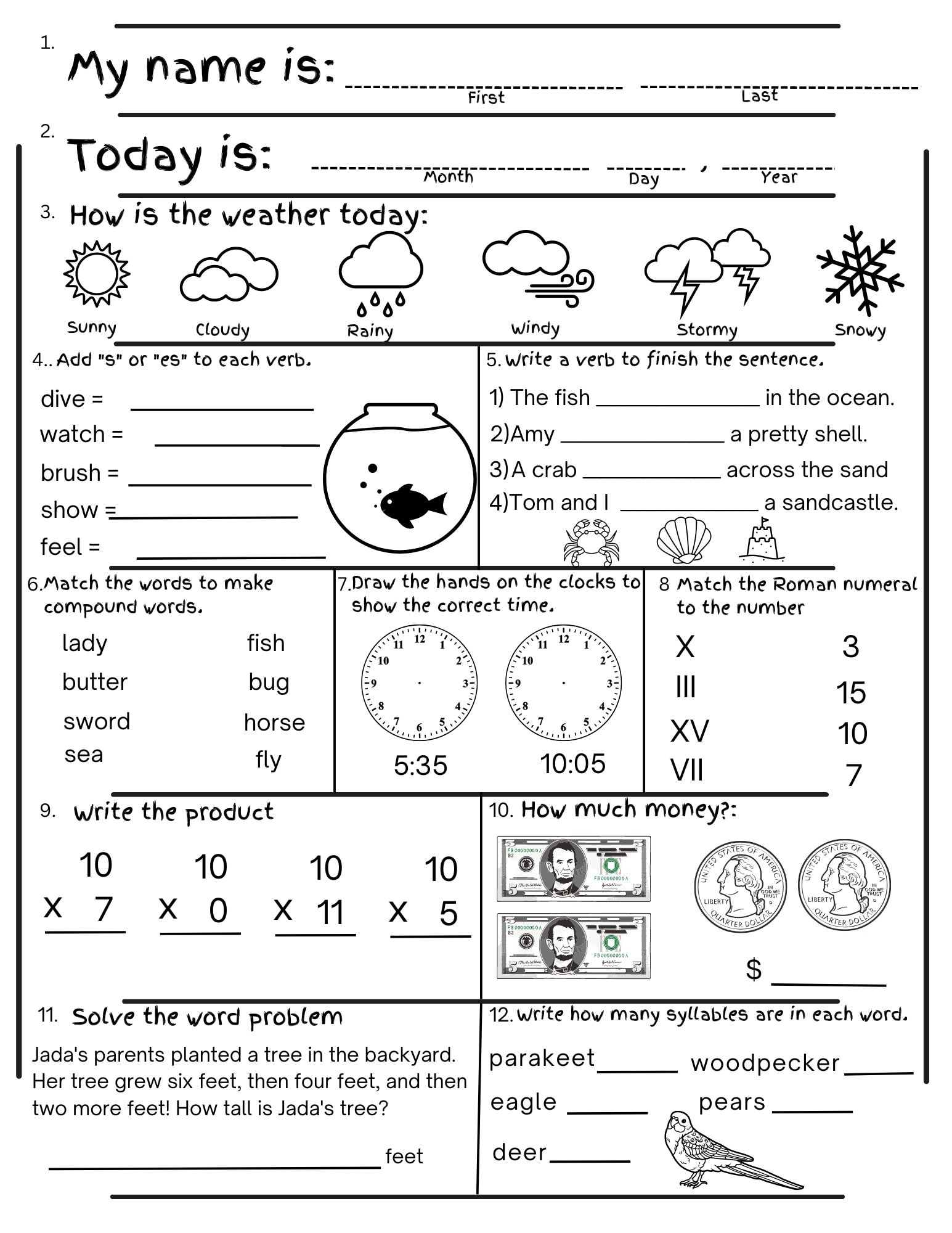 2nd Grade Summer Review Worksheets Printable End Of Year 