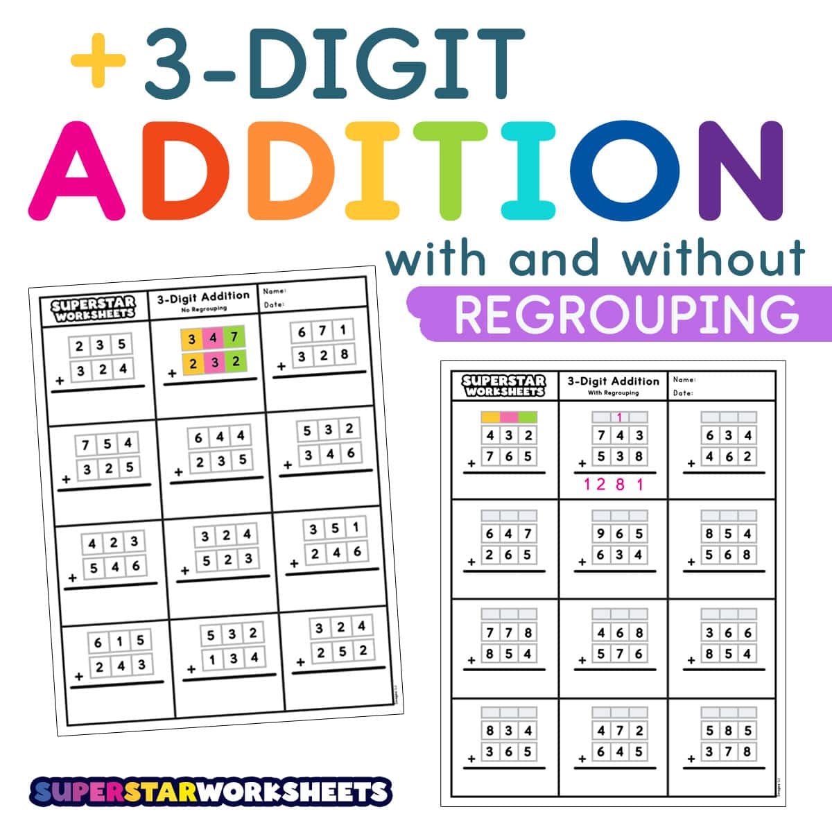 3 Digit Addition Worksheets Superstar Worksheets