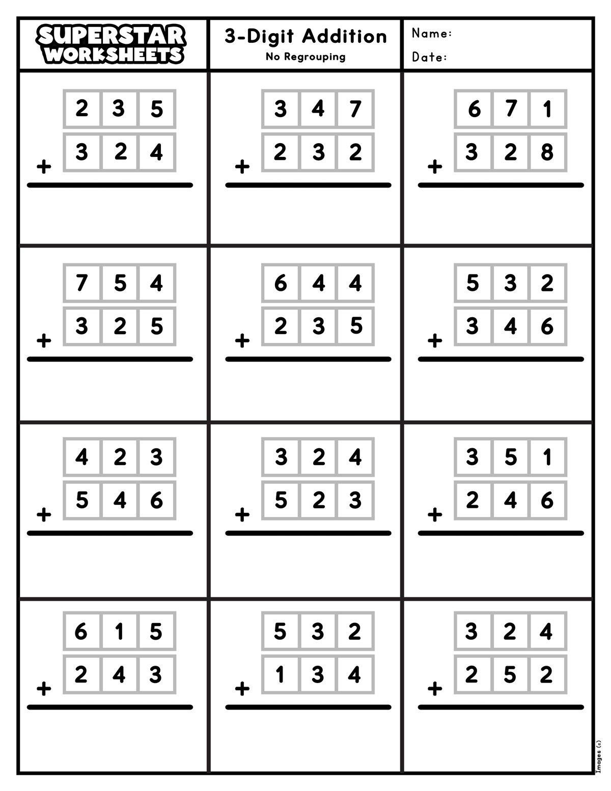 3 Digit Addition Worksheets Superstar Worksheets