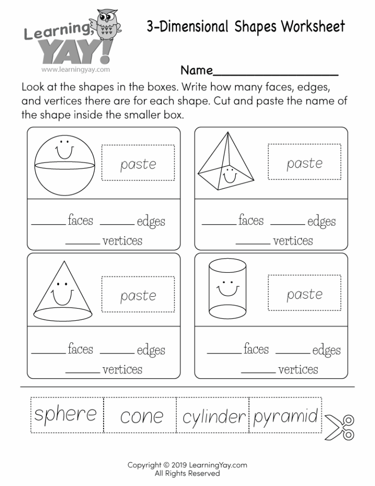 3 Dimensional Shapes Worksheet For 1st Grade Free Printable 