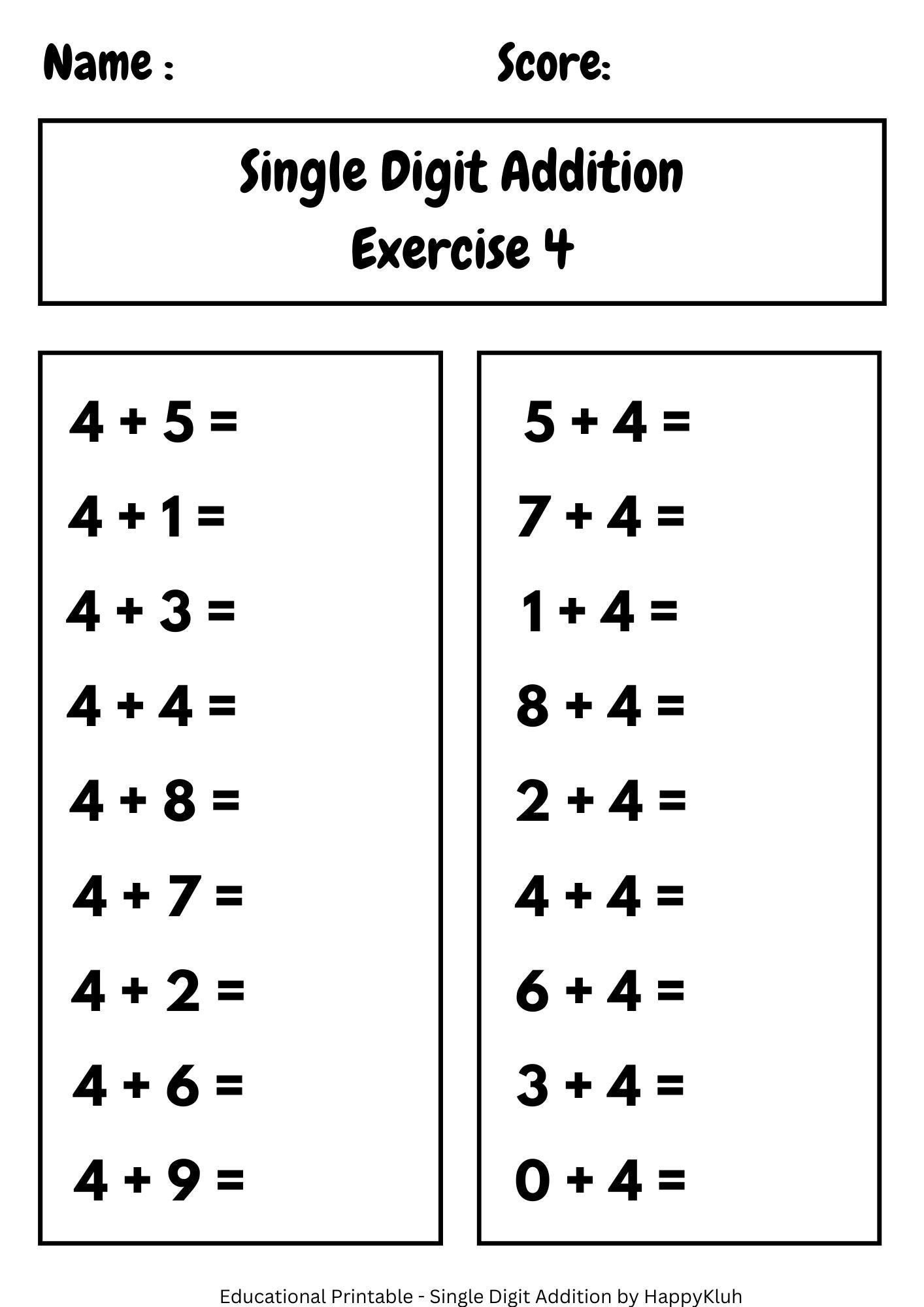 30 Printable Single Digit Addition Worksheets Preschool 2nd Grade 
