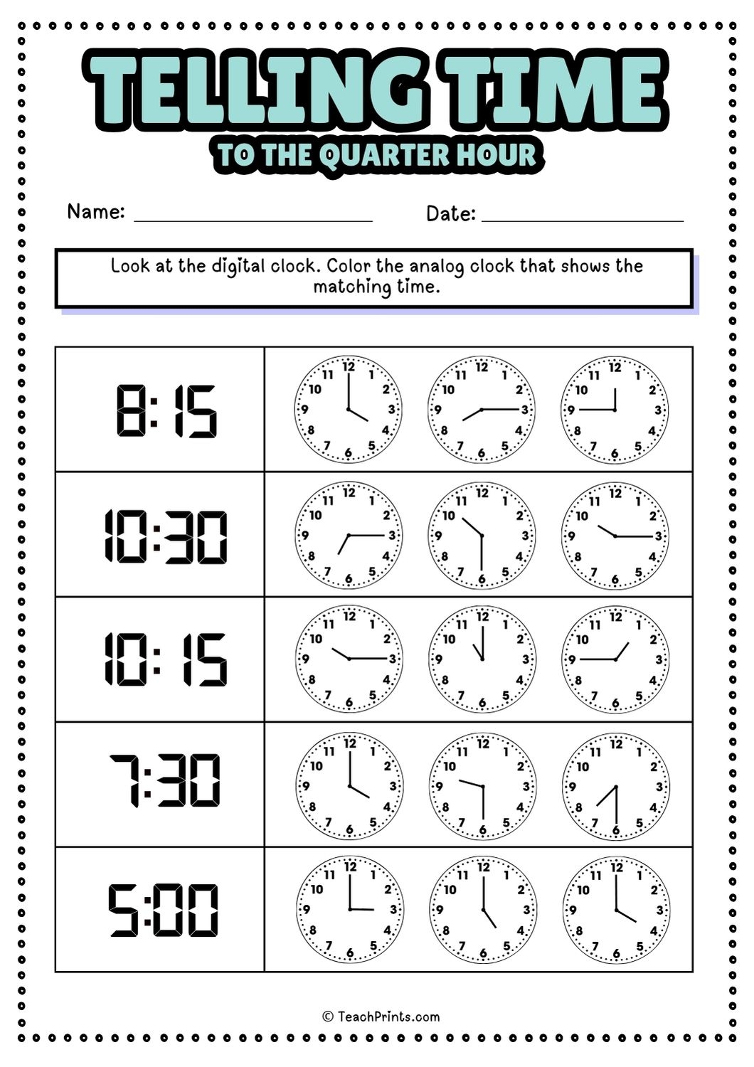 60 Free Telling Time Worksheets Teach Prints