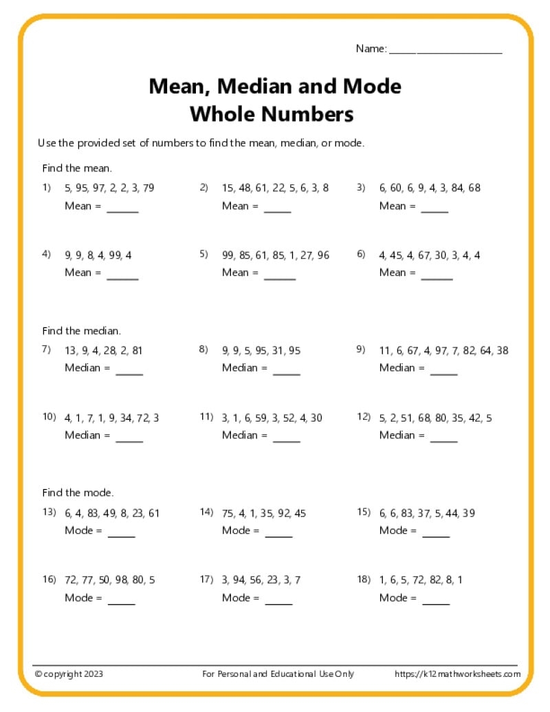 Free Printable Sixth Grade Worksheets