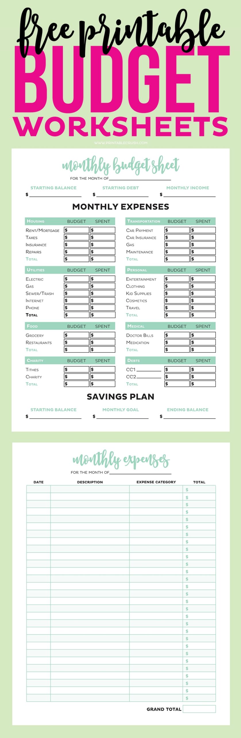 7 FREE Printable Budgeting Worksheets SeedTime Worksheets Library
