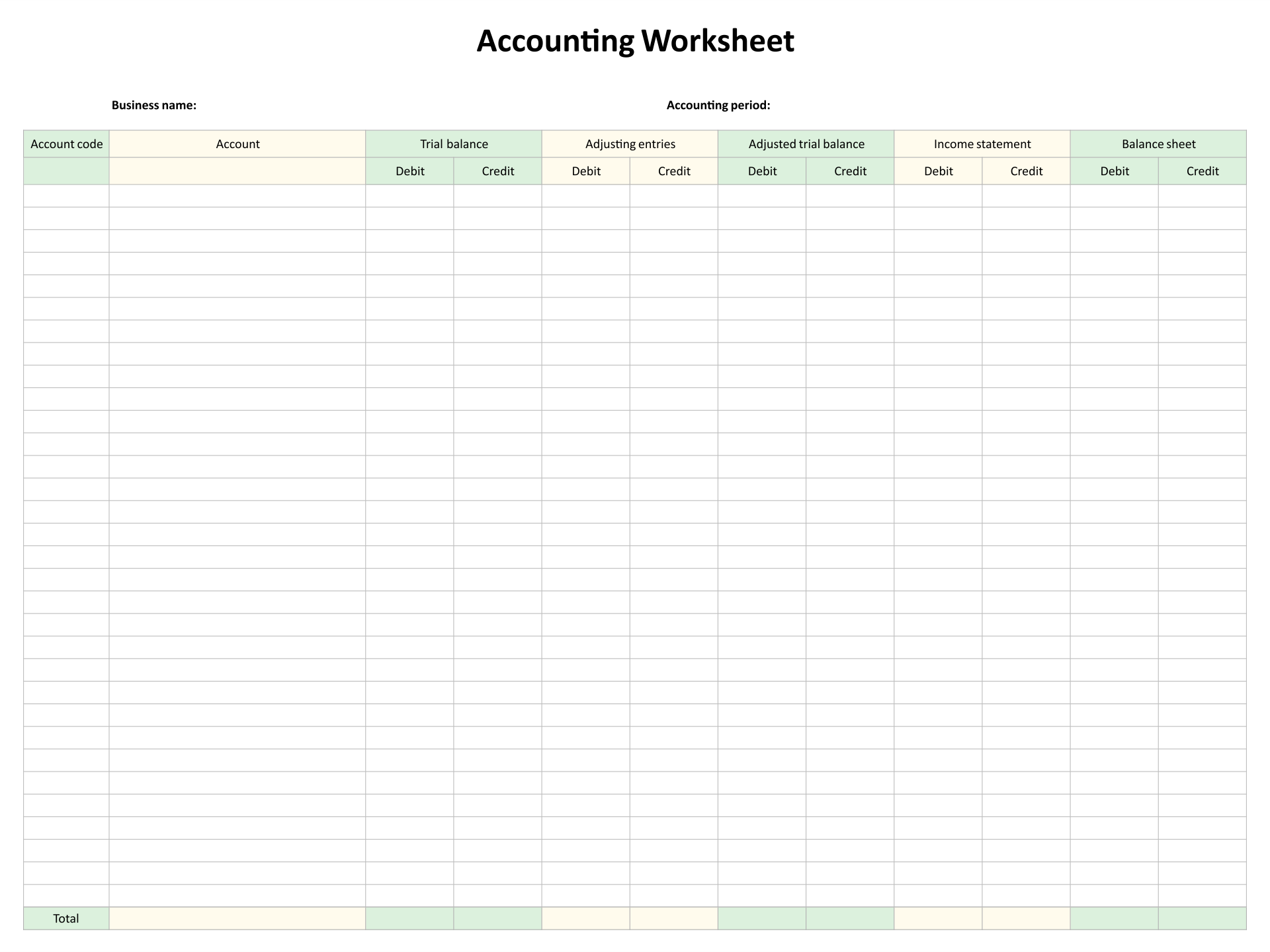 Free Printable 10 Column Accounting Worksheet