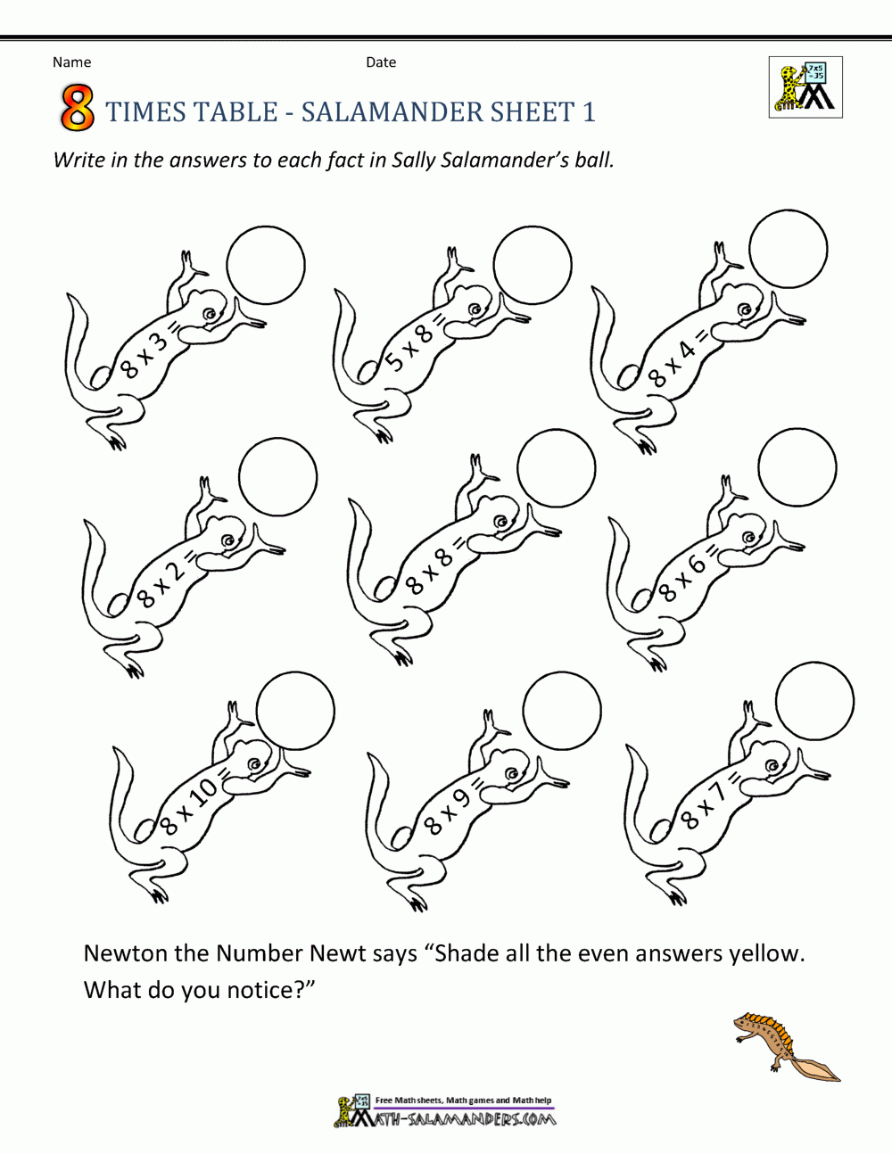 Free Printable 8 Times Table Worksheets