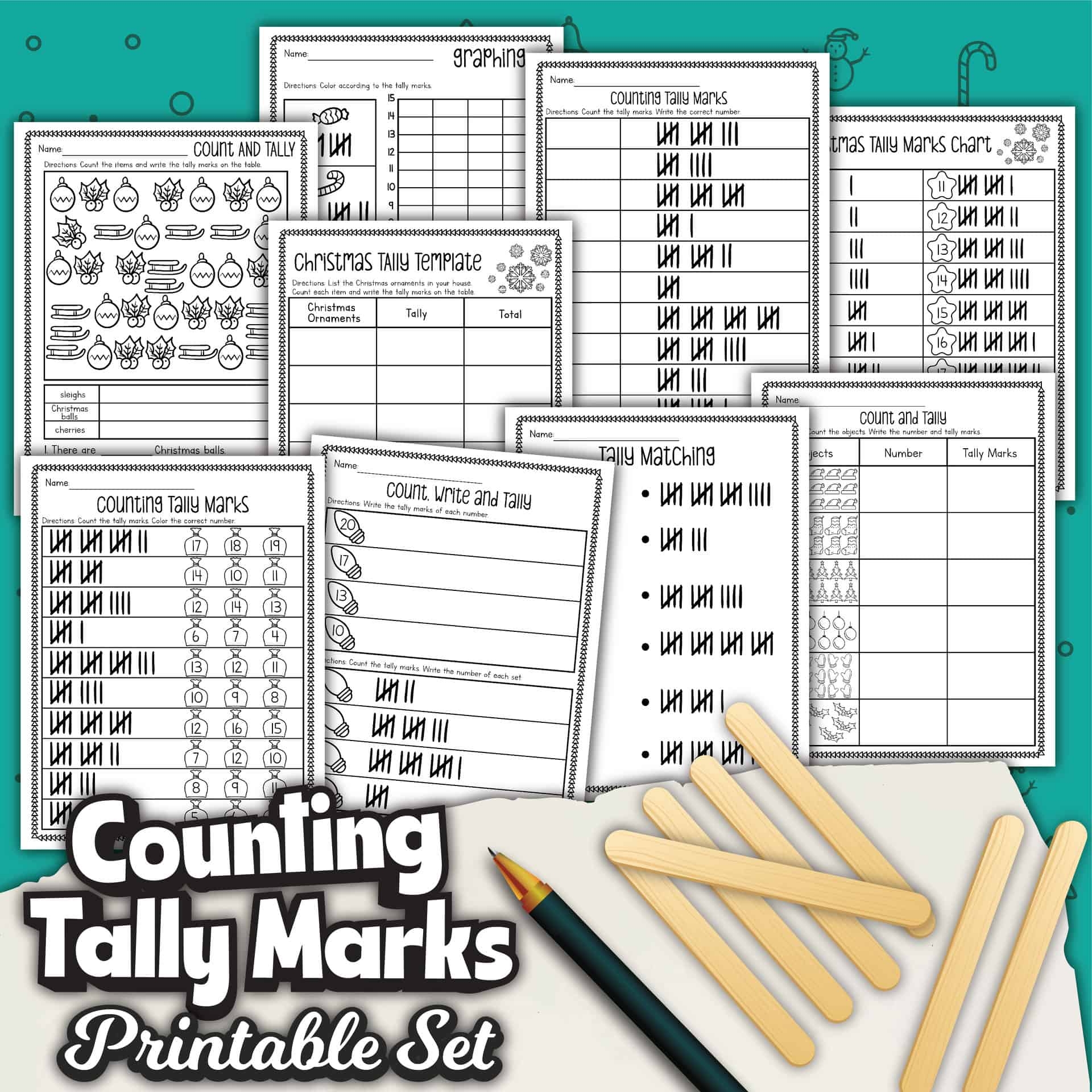 9 Free Counting Tally Marks Worksheets some With A Christmas Theme 
