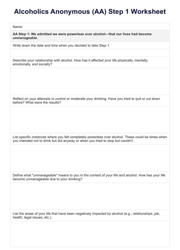 AA Step 1 Worksheet U0026 Example Free PDF Download