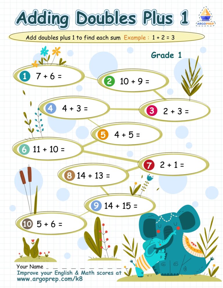 Add The Doubles Plus One Numbers Free Printable Worksheets For Grade 1 ArgoPrep
