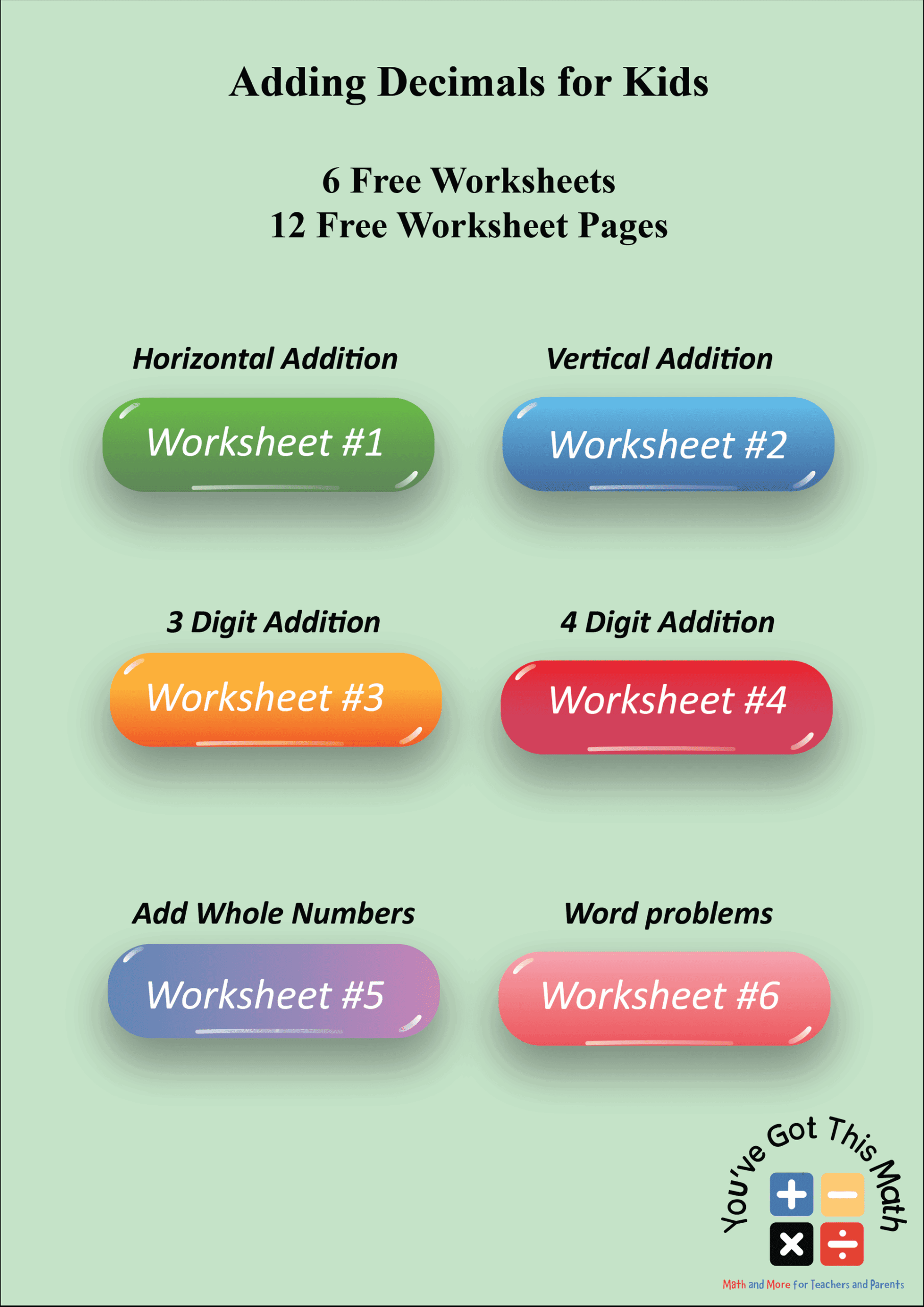 Adding Decimals For Kids Free Printable