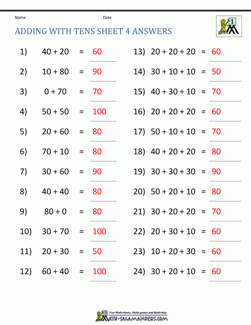 Adding Tens Adding Tens