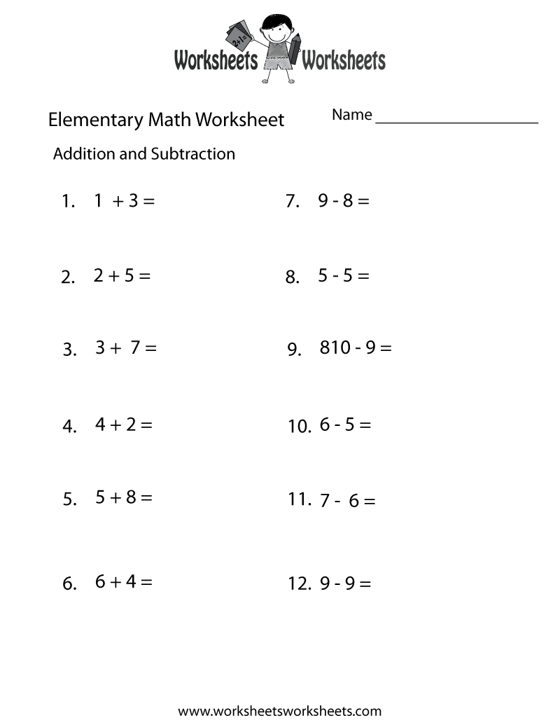 Addition And Subtraction Elementary Math Worksheet Worksheets Worksheets Addition And Subtraction Elementary Math Worksheet Worksheets Worksheets