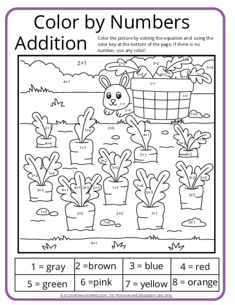 Addition Color By Number Printable Activities Addition Color By Number Printable Activities