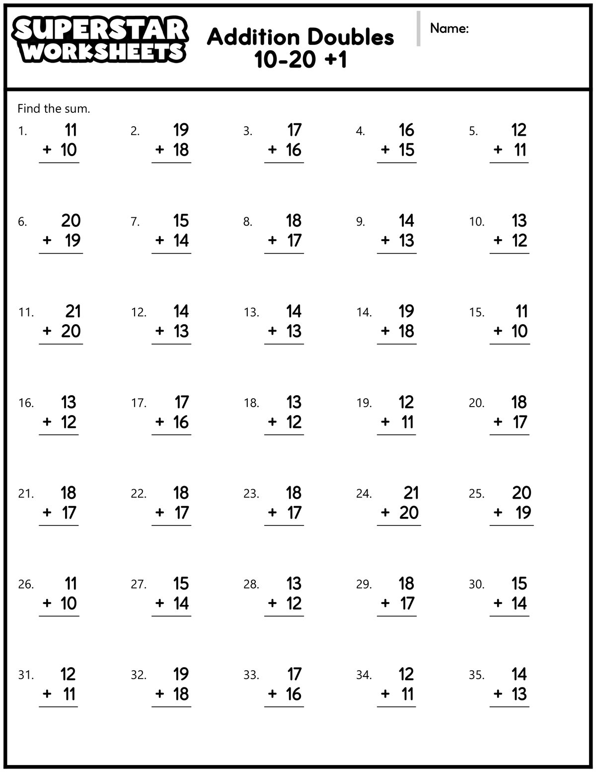 Addition Doubles Worksheets Superstar Worksheets Addition Doubles Worksheets Superstar Worksheets