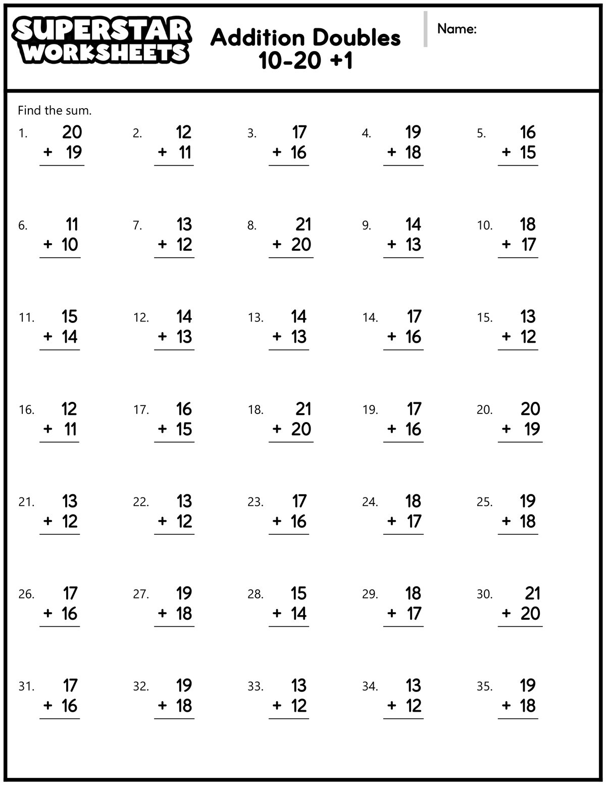 Doubles Plus 1 Worksheets Free Printables Doubles Plus 1 Worksheets Free Printables