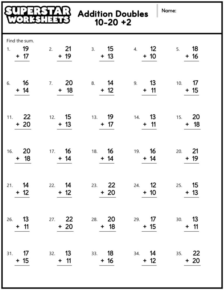 Addition Doubles Worksheets Superstar Worksheets