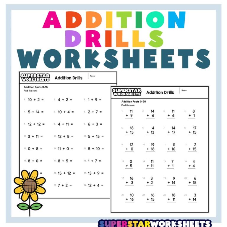 Addition Drills Superstar Worksheets