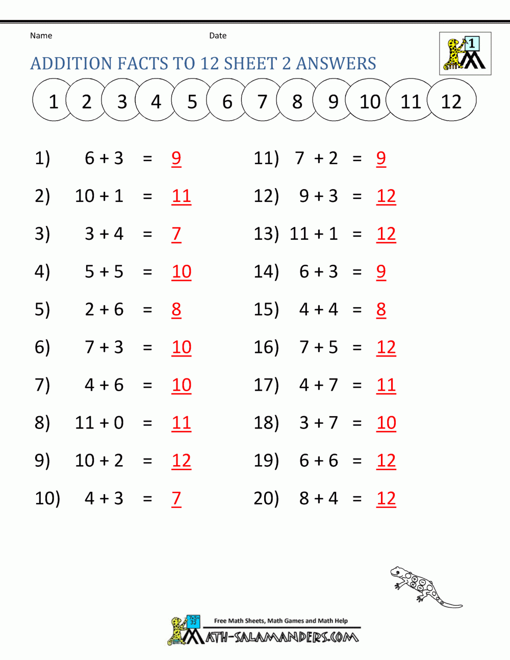 Addition Facts To 20 Worksheets Worksheets Library