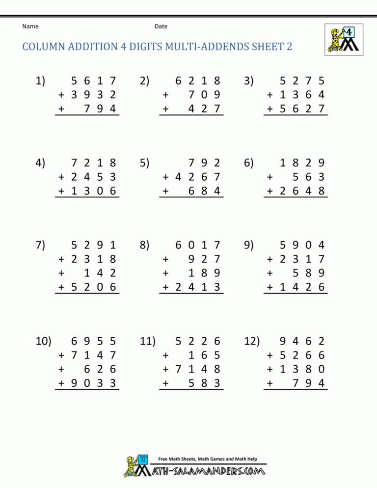 Addition Regrouping Worksheet 4th Grade