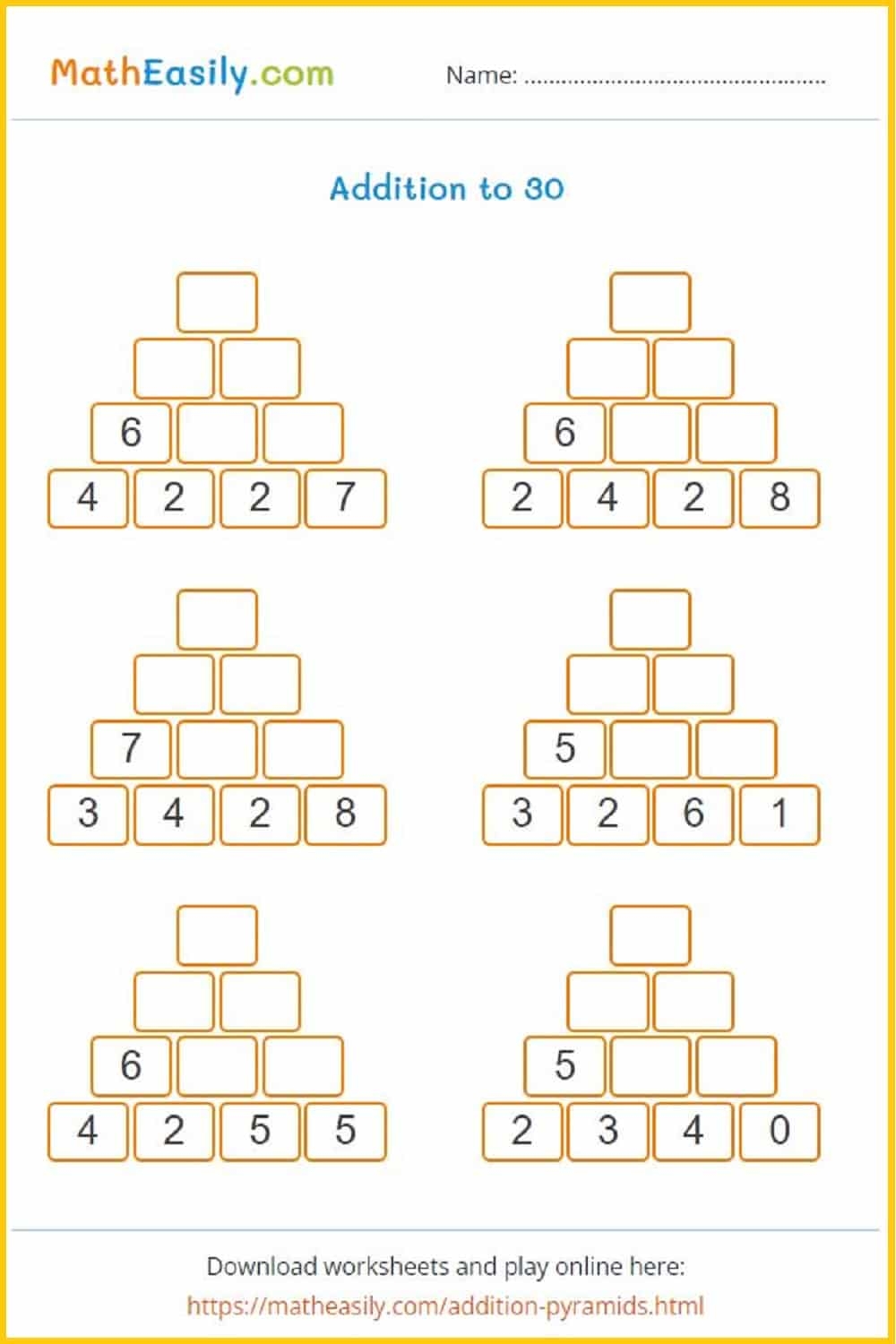 Addition To 30 Worksheets And Games