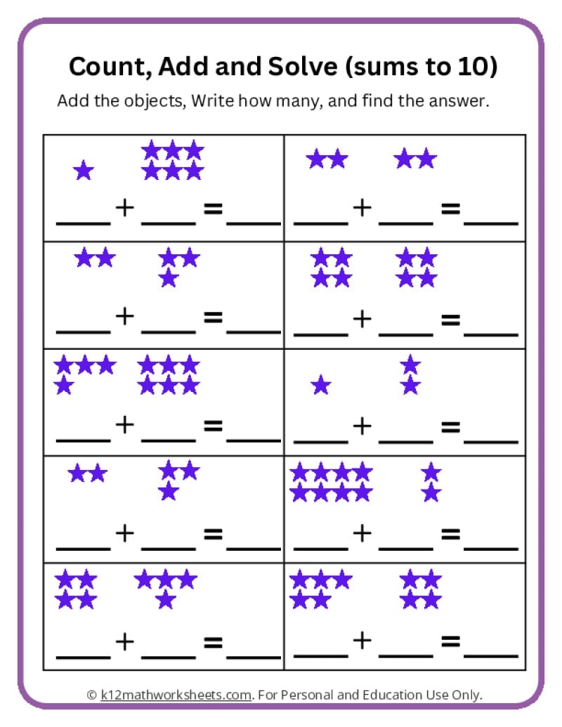 Addition Worksheets For Kindergarten Free Printables