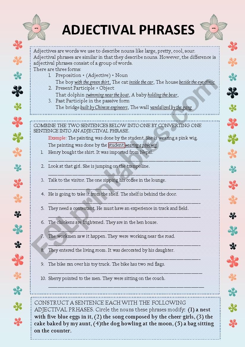 Adjective Or Adjectival Phrases ESL Worksheet By Maiagarri Worksheets Library Adjective Or Adjectival Phrases ESL Worksheet By Maiagarri Worksheets Library