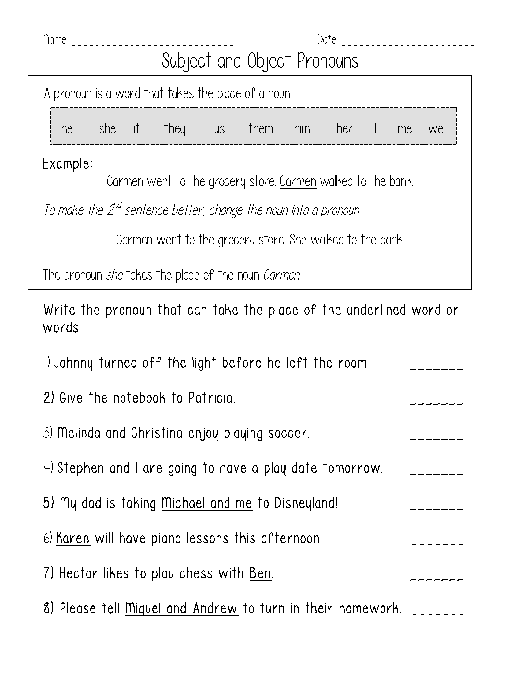 Adjectives Worksheets Subject And Object Pronouns Worksheets